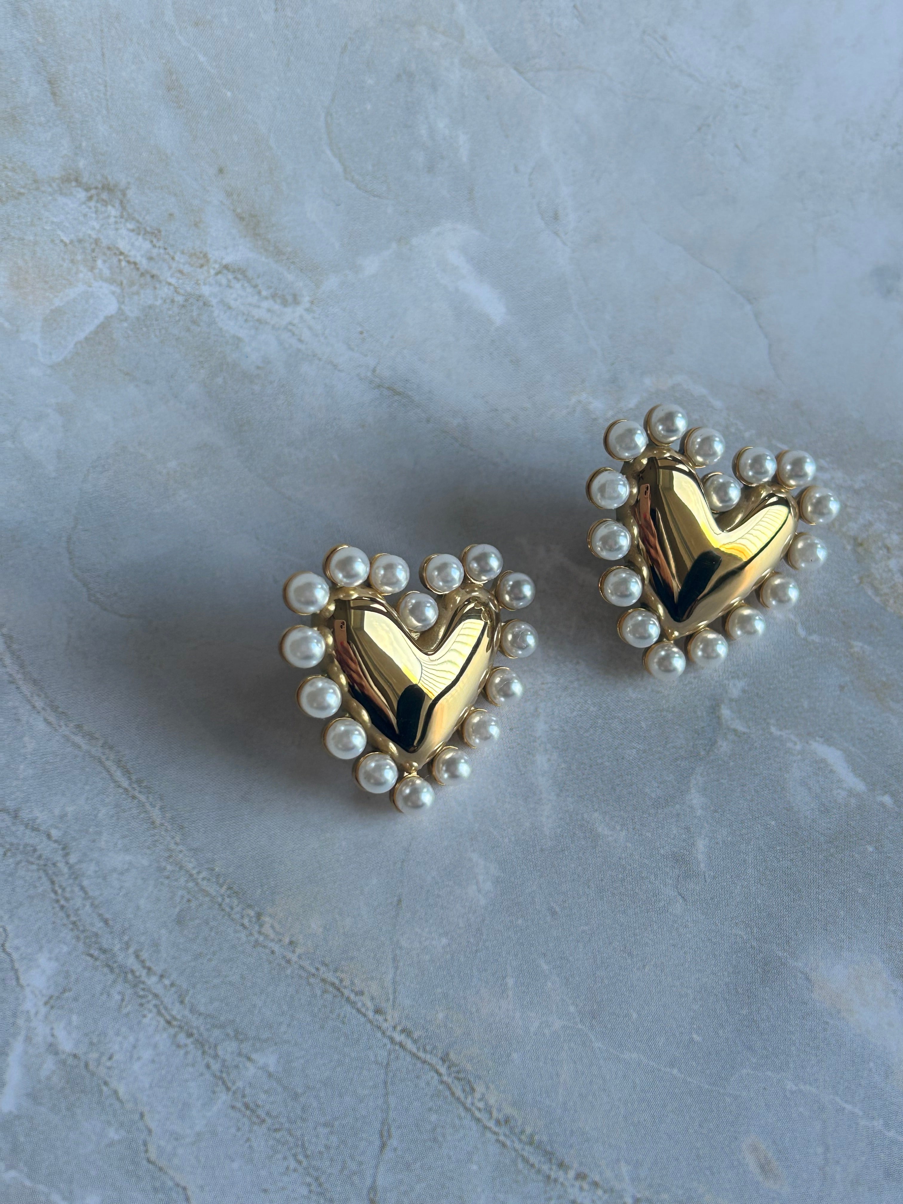 Heart with Pearls Earrings