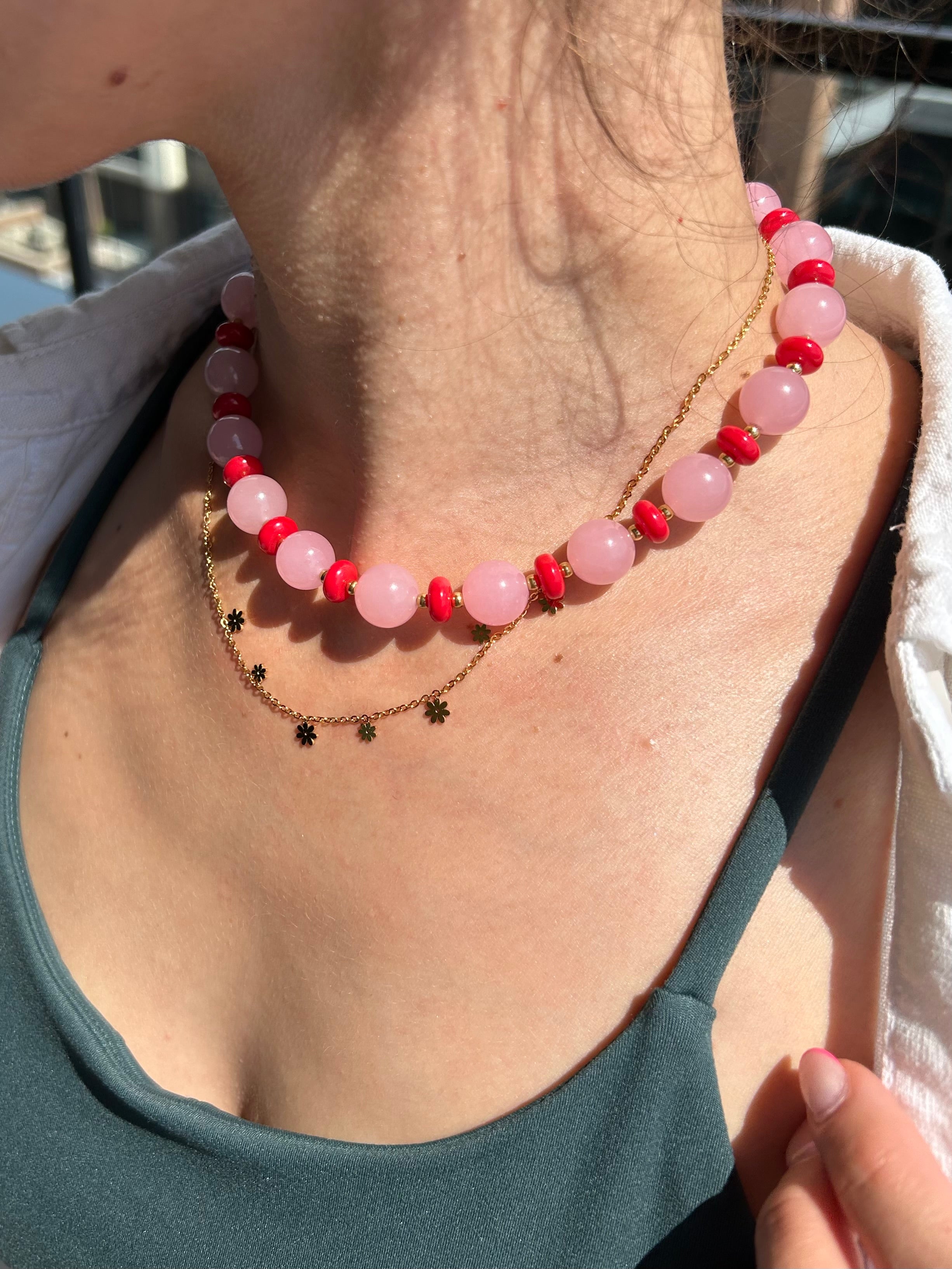Pink & Red Beaded Necklace