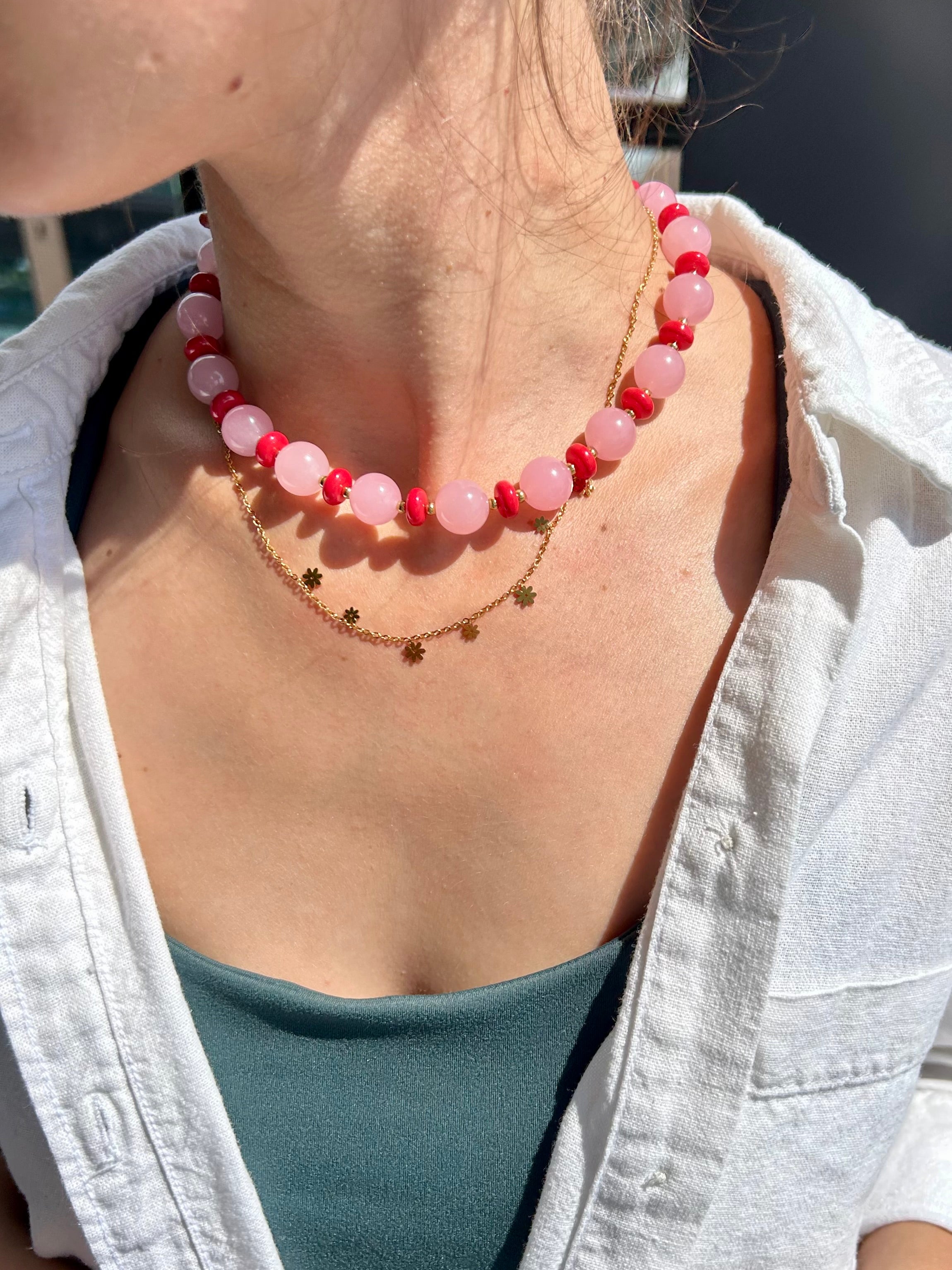 Pink & Red Beaded Necklace