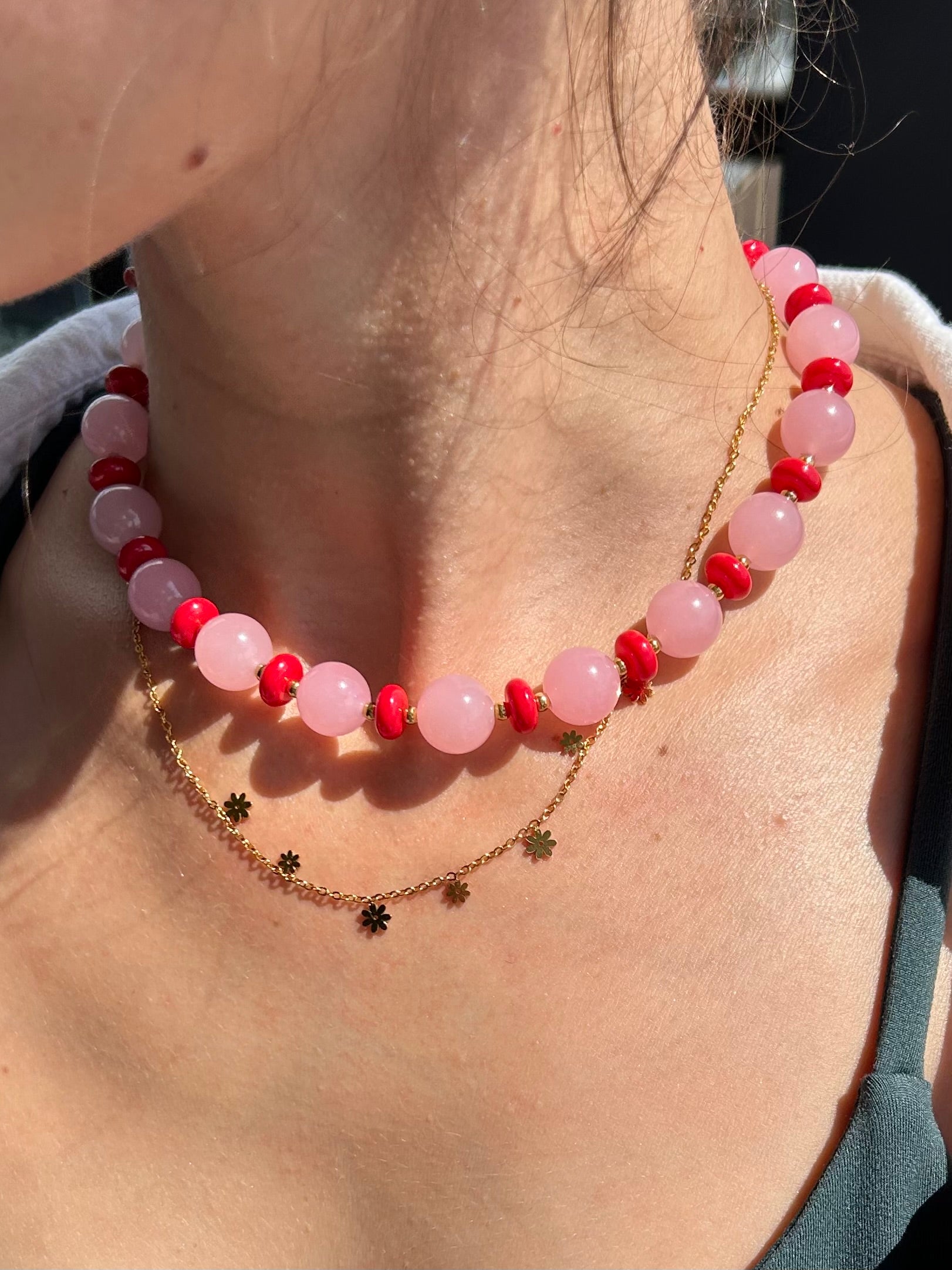 Pink & Red Beaded Necklace