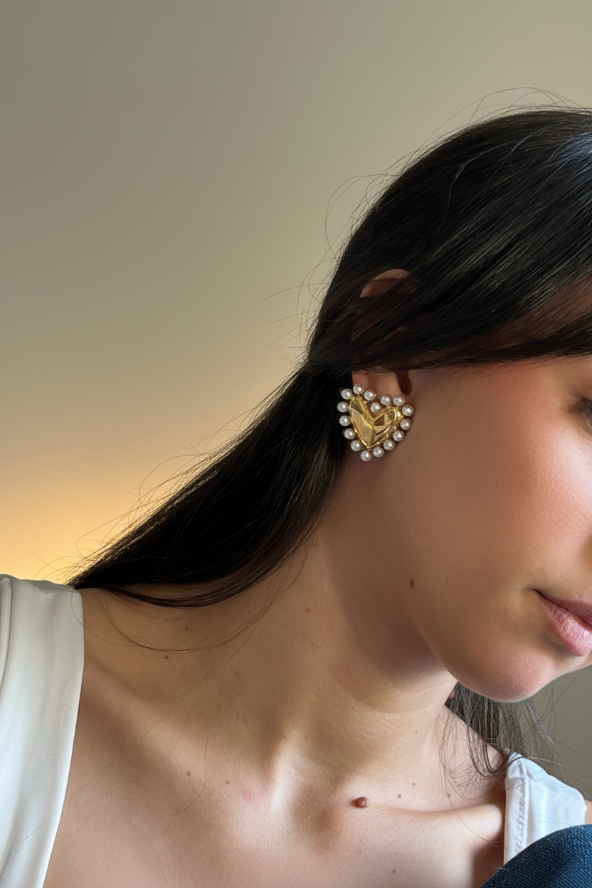 Heart with Pearls Earrings