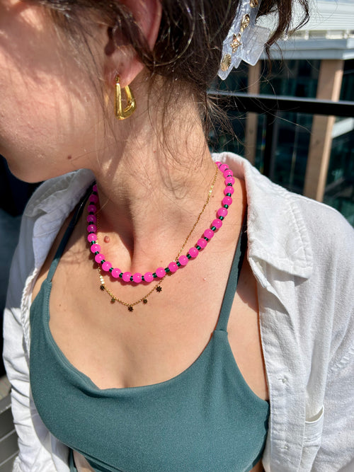 Fuschia & Green Beaded Necklace